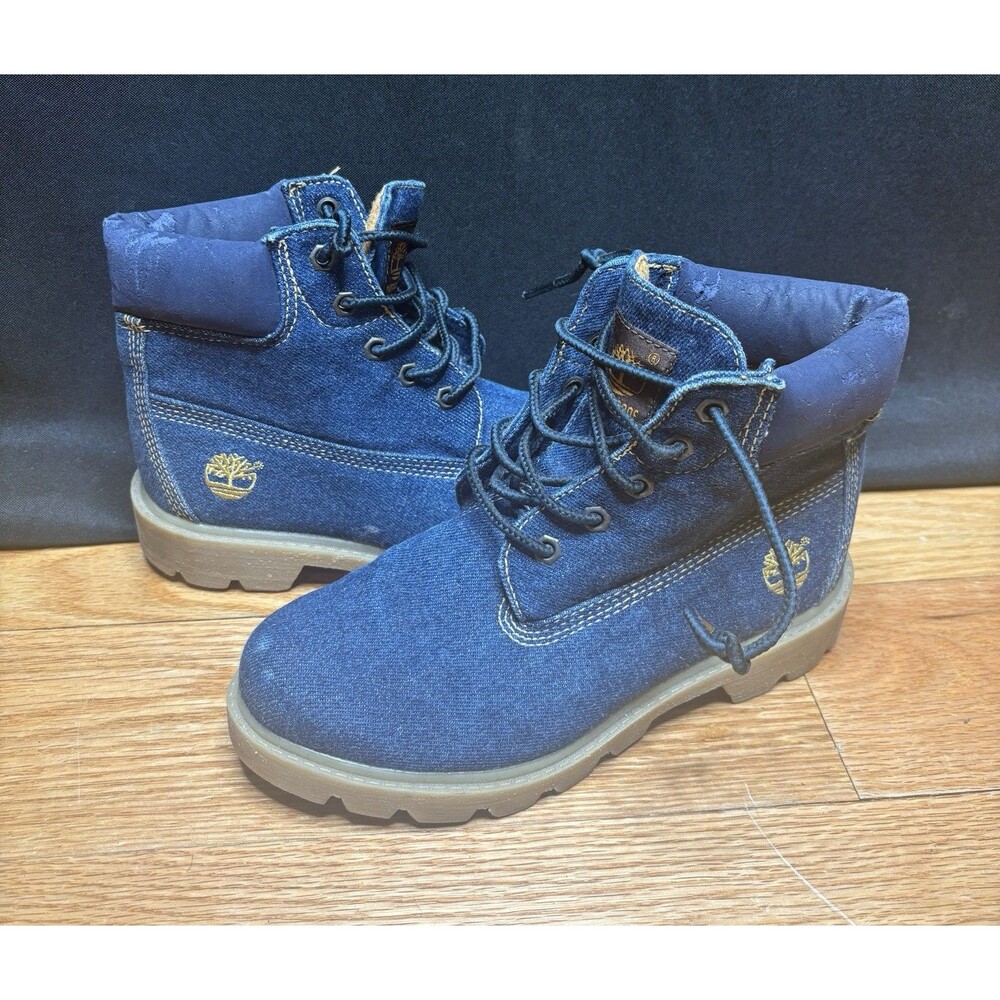 Timberland JR Premium Boot Blk Denim Size 2.5M Youth Kids 6 Inch Blue Jean